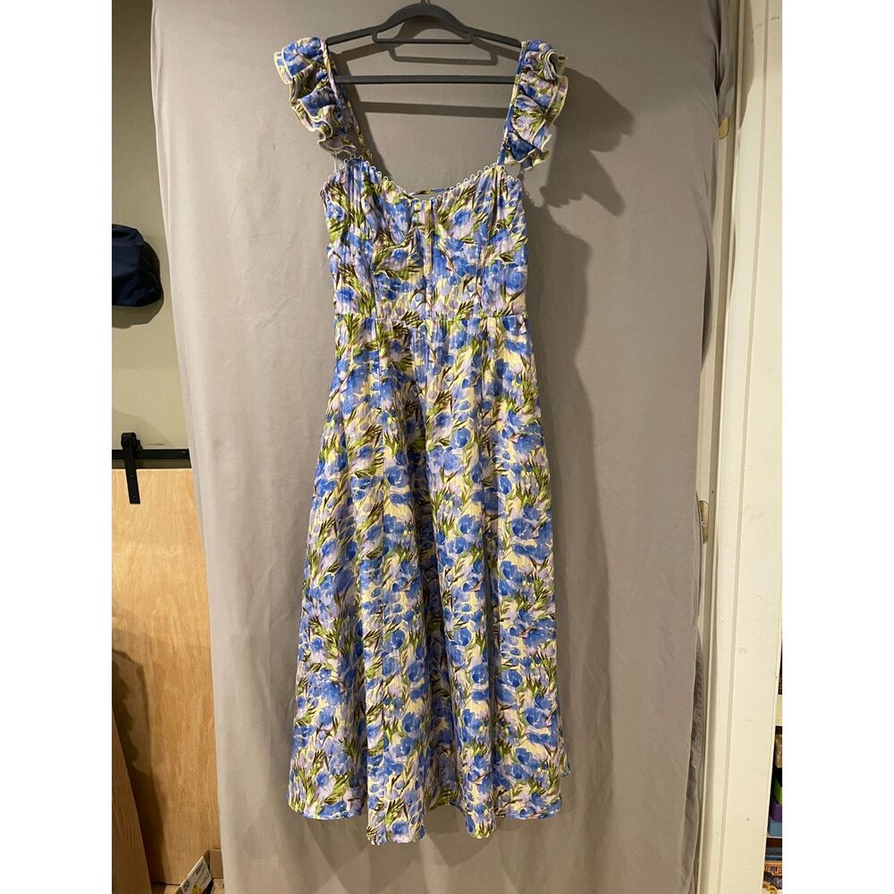 ASTR The Label Wedelia Dress bllue yellow floral corset back Sz Medium
